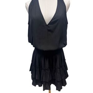 EUC Ramy Brook Women's V-Neck Tiered Mini Dress Black Size M